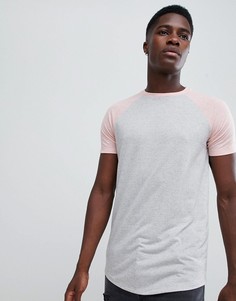 Длинная серая футболка с контрастными рукавами реглан ASOS DESIGN - Серый
