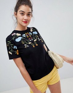 Футболка с яркой цветочной вышивкой ASOS DESIGN - Черный