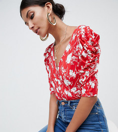 Топ с объемными рукавами, запахом и цветочным принтом ASOS DESIGN Tall - Мульти