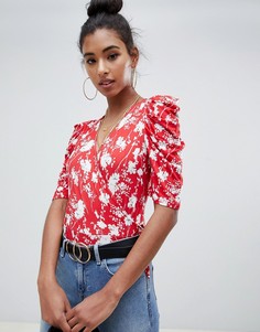 Топ с запахом и цветочным принтом ASOS DESIGN - Мульти
