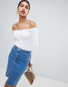 Боди с открытыми плечами и длинными рукавами ASOS DESIGN - Белый