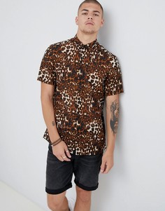 Коричневая рубашка классического кроя с леопардовым принтом ASOS DESIGN - Коричневый