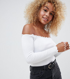 Боди белого цвета с открытыми плечами и длинными рукавами ASOS DESIGN Petite - Белый