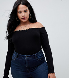 Боди черного цвета с открытыми плечами и длинными рукавами ASOS DESIGN Curve - Черный