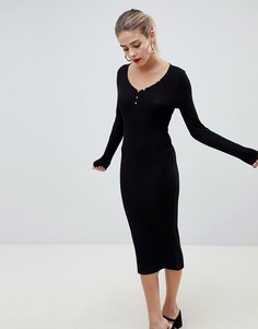 Платье миди с V-образным вырезом и пуговицами ASOS DESIGN - Черный