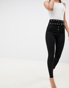 Черные джинсы скинни с завышенной талией и двумя ремнями ASOS DESIGN Ridley - Черный