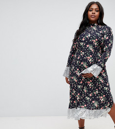 Платье миди с пестрым принтом и отделкой пайетками ASOS DESIGN Curve - Мульти