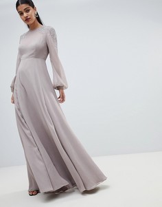 Сетчатое платье макси с отделкой на плечах ASOS DESIGN - Серый