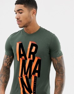 Узкая футболка цвета хаки с надписью Armani Exchange - Зеленый