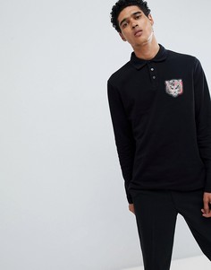 Черная футболка-поло с длинными рукавами и маленьким логотипом Versace Jeans - Черный