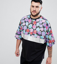 Oversize-футболка со вставкой металлик и кокеткой в цветочек ASOS DESIGN Plus - Черный
