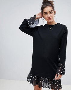 Трикотажное платье 2-в-1 с отделкой в горошек ASOS DESIGN - Черный