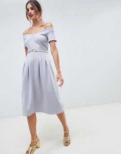 Платье миди с вырезом в форме сердца и ремнем ASOS DESIGN - Серый