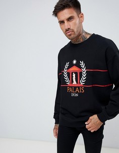 Черный oversize-свитшот с принтом и вышивкой ASOS DESIGN - Черный