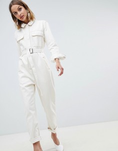 Джинсовый комбинезон в стиле милитари ASOS WHITE - Кремовый