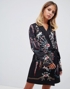 Платье мини с запахом и вышивкой ASOS DESIGN - Мульти