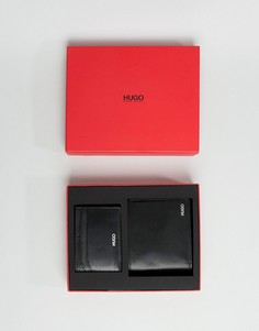 Черный бумажник и кожаная визитница в комплекте HUGO - Черный