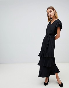 Асимметричное платье макси с оборками на рукавах Vero Moda - Черный