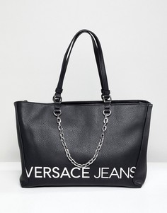 Сумка-тоут с контрастным логотипом и внутренними карманами Versace Jeans - Черный
