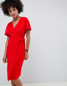 Платье миди с запахом и рукавами летучая мышь ASOS DESIGN - Красный