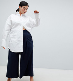 Брюки со складками ASOS WHITE Curve - Темно-синий
