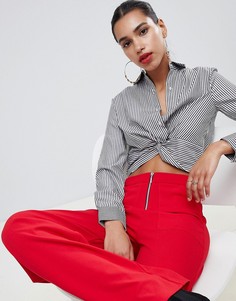 Укороченная рубашка в полоску с узлом Boohoo - Мульти