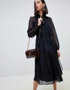Плиссированное платье-трапеция миди ASOS DESIGN - Черный