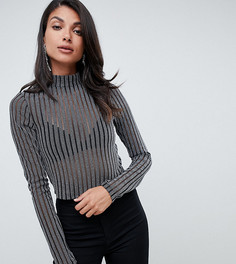 Сетчатый топ в блестящую полоску с высоким воротом ASOS DESIGN Tall - Черный