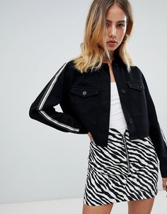 Boohoo cropped side stripe jacket in black - Черный