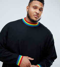 Длинный oversize-лонгслив с разноцветной горловиной и манжетами ASOS DESIGN Plus - Черный