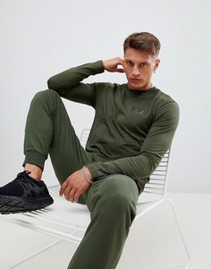 Лонгслив цвета хаки с логотипом EA7 Train Core ID - Зеленый