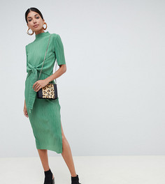 Плиссированное платье миди с узлом ASOS DESIGN Tall - Зеленый