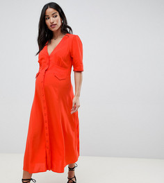 Приталенное платье миди с карманами ASOS DESIGN Maternity - Красный