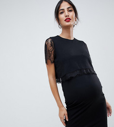 Двухслойное облегающее платье с кружевной отделкой ASOS DESIGN Maternity - Черный