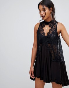 Полупрозрачное кружевное свободное платье Free People Tell - Черный