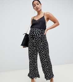 Брюки в горошек с оборками ASOS DESIGN Maternity - Черный