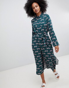 Платье миди с принтом и завязкой Monki - Зеленый