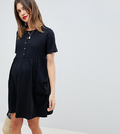 Свободное платье мини с карманами и пуговицами ASOS DESIGN Maternity - Черный
