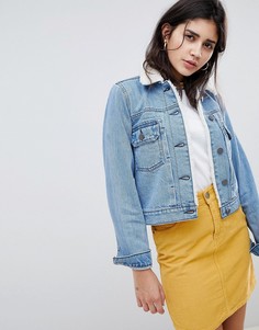 Синяя джинсовая куртка с воротником из искусственного меха ASOS DESIGN - Синий