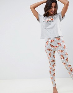 Пижамный комплект из футболки и леггинсов с принтом Slice slice baby ASOS DESIGN - Серый