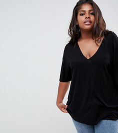 Черная oversize-футболка с V-образным вырезом ASOS DESIGN Curve - Черный