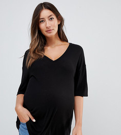 Свободная черная футболка в рубчик ASOS DESIGN Maternity - Черный