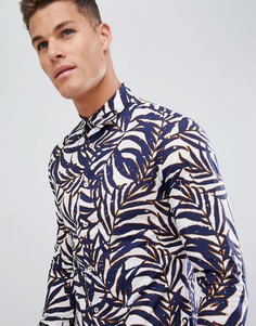 Приталенная рубашка с длинными рукавами и лиственным принтом Celio - Темно-синий
