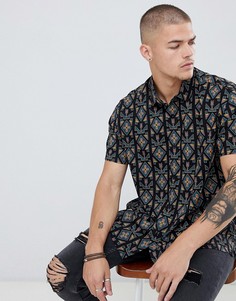 Черная oversize-рубашка с ацтекским принтом и рукавами летучая мышь ASOS DESIGN - Черный