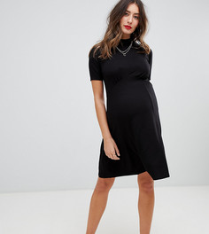Короткое приталенное платье с воротником поло и пышными рукавами ASOS DESIGN Maternity - Черный