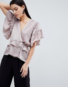 Розовая блузка с завязкой и оборками Flounce London - Розовый