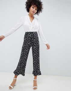 Брюки в горошек с оборками ASOS DESIGN - Черный