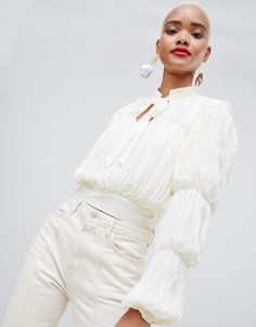 Укороченная плиссированная блузка кремового цвета River Island - Кремовый