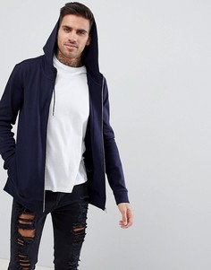Hugo reverse logo zip through hoodie sweat in navy - Темно-синий