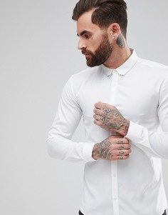 Белая рубашка узкого кроя с заклепками на воротнике HUGO - Белый